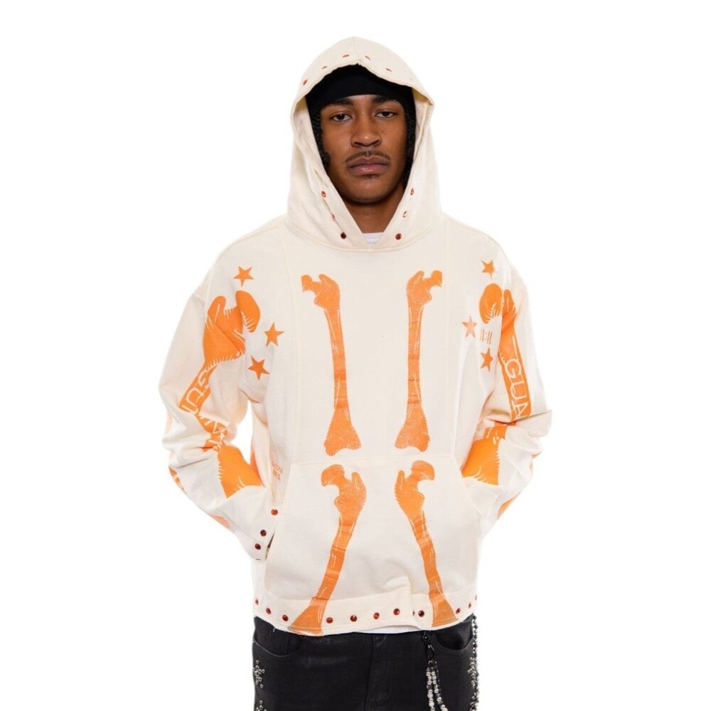 Gunzinii Mens French Terry Pullover Hoodie Off White